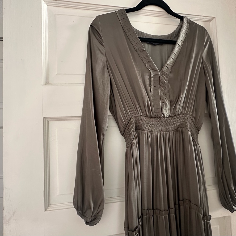 Long V-Neck Tiered Maxi Dress in Olive